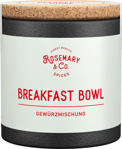Frühstückstisch mit Pappdose, Avocado-Toast und Müsli-Schale, Text "FRÜHSTÜCKSFREUDE".1