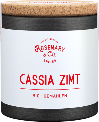 Dose mit Korkdeckel, Aufschrift Bio Cassia Zimt von Rosemary & Co, gemahlener Zimtall9