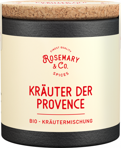 Zwei Pizzen, Wasser in Dosen, Dose mit Aufschrift Rosemary & Co. Gewürze Bio Bestseller auf dem Tisch1