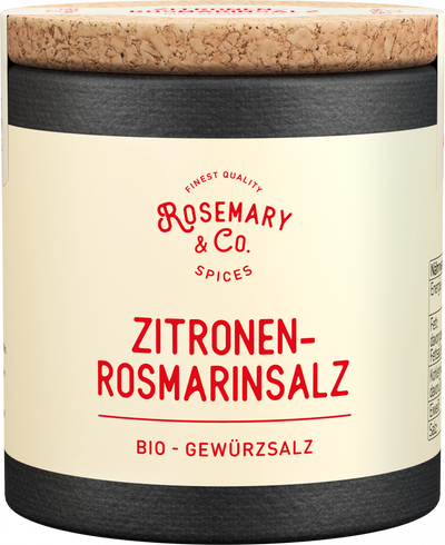 Zwei Pizzen, Wasser in Dosen, Dose mit Aufschrift Rosemary & Co. Gewürze Bio Bestseller auf dem Tisch8