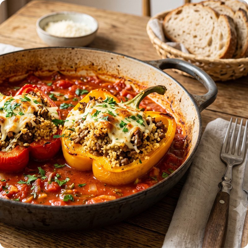 Gefüllte Paprika mit würziger Couscous-Hackfüllung