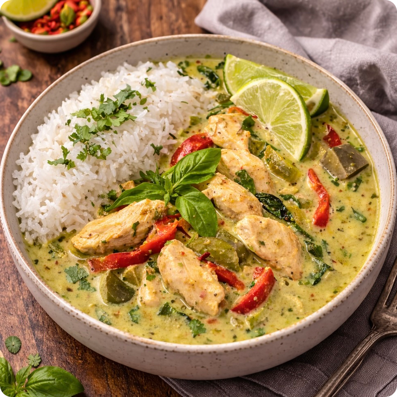 Grünes Thai Curry mit Hähnchen