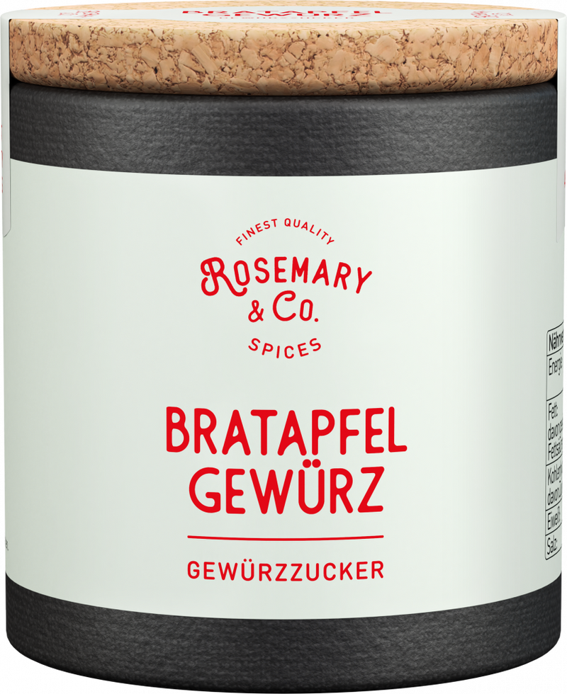 Dose Rosemary & Co. Bratapfel Gewürz mit Korkdeckel und deutschsprachigem Etikett1