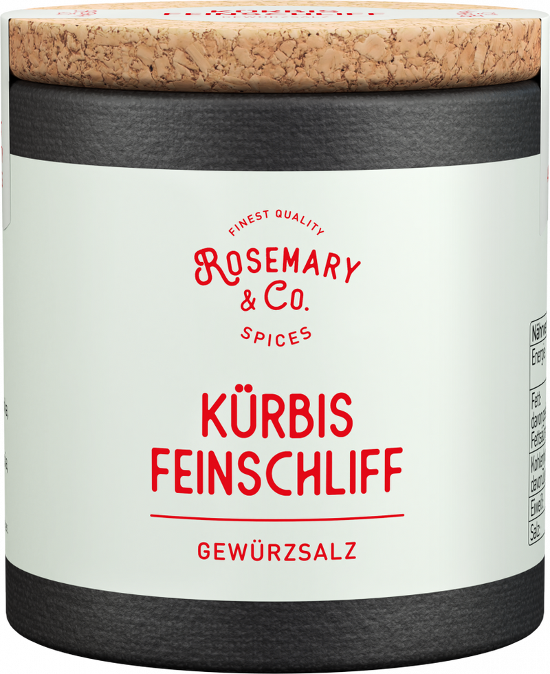 Zylindrische Dose Kürbis Feinschliff von Rosemary & Co Gewürze mit Korkdeckel1