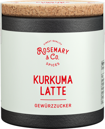 Dose mit Aufschrift Kurkuma Latte von Rosemary & Co. Gewürze, Korkdeckelall4