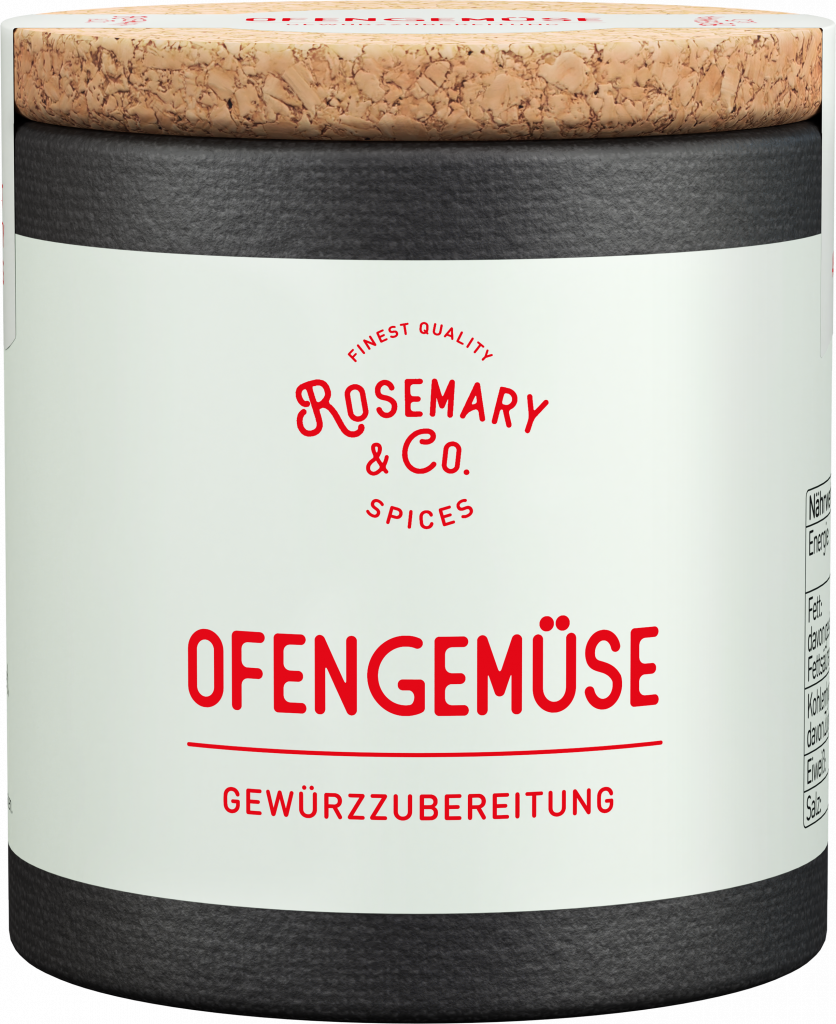 Dose mit Ofengemüse-Gewürz von Rosemary & Co, Korkdeckel, Gewürzdose aus Glas