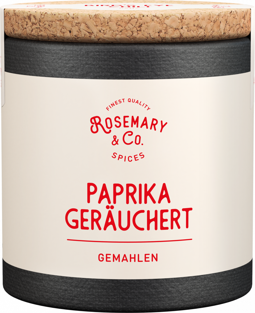 Dose Rosemary & Co. Gewürze Paprika Geräuchert mit Korkdeckel, weiß-schwarzes Design