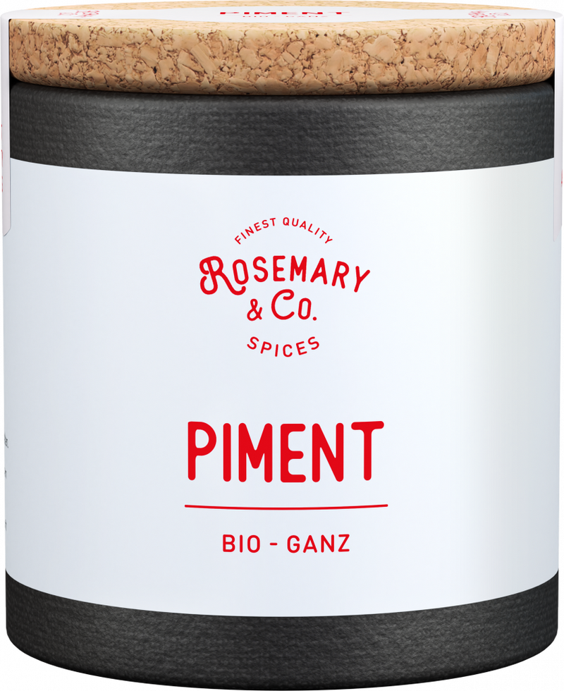 Dose Rosemary & Co. Bio Piment mit Korkdeckel, weiß-schwarzes Etikett1