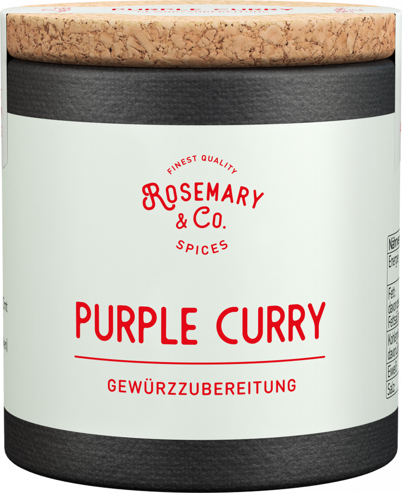 Dose mit Aufschrift Rosemary & Co. Gewürze Purple Curry, Korkdeckel1